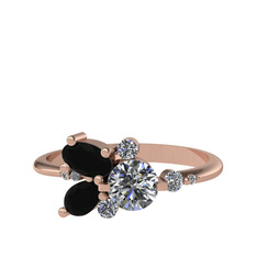 Binx Yüzük - Swarovski, siyah zirkon ve beyaz zirkon 925 ayar rose altın kaplama gümüş yüzük #1morzwv