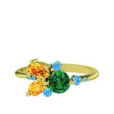 Binx Yüzük - Yeşil kuvars, sitrin ve akuamarin 18 ayar altın yüzük #1mwkymn