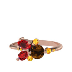 Binx Yüzük - Dumanlı kuvars, garnet ve sitrin 18 ayar rose altın yüzük #1mz49y9