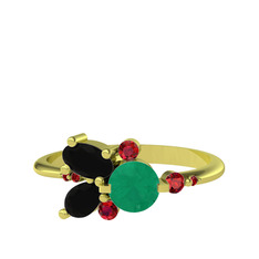 Binx Yüzük - Kök zümrüt, siyah zirkon ve garnet 18 ayar altın yüzük #1n34anq
