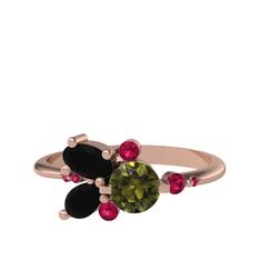Binx Yüzük - Peridot, siyah zirkon ve rodolit garnet 8 ayar rose altın yüzük #1n4iy5c