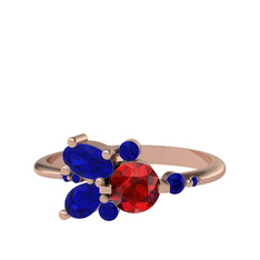 Garnet ve lab safir 14 ayar rose altın yüzük