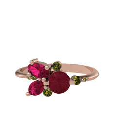 Binx Yüzük - Kök yakut, rodolit garnet ve peridot 8 ayar rose altın yüzük #1neu3vv