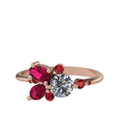 Binx Yüzük - Swarovski, rodolit garnet ve garnet 14 ayar rose altın yüzük #1nlld3t