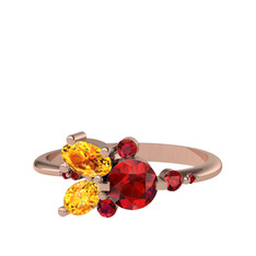Garnet ve sitrin 8 ayar rose altın yüzük