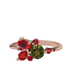 Binx Yüzük - Peridot ve garnet 925 ayar rose altın kaplama gümüş yüzük #1ntxsd7