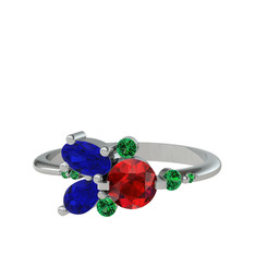 Garnet, lab safir ve yeşil kuvars 18 ayar beyaz altın yüzük