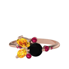 Binx Yüzük - Siyah zirkon, sitrin ve rodolit garnet 8 ayar rose altın yüzük #1o1qrlg