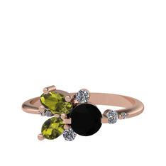 Siyah zirkon, peridot ve swarovski 925 ayar rose altın kaplama gümüş yüzük