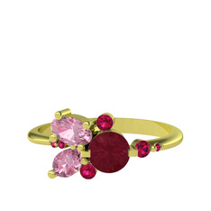 Binx Yüzük - Kök yakut, pembe kuvars ve rodolit garnet 14 ayar altın yüzük #1oaee6f