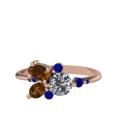 Swarovski, dumanlı kuvars ve lab safir 18 ayar rose altın yüzük