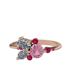 Binx Yüzük - Pembe kuvars, swarovski ve rodolit garnet 8 ayar rose altın yüzük #1oe0u37