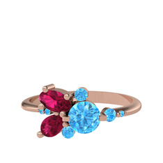 Binx Yüzük - Akuamarin ve rodolit garnet 8 ayar rose altın yüzük #1oeto6a