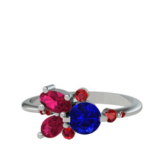 Binx Yüzük - Lab safir, rodolit garnet ve garnet 18 ayar beyaz altın yüzük #1oh2g3v