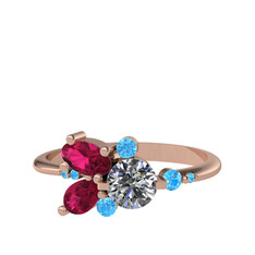 Binx Yüzük - Pırlanta, rodolit garnet ve akuamarin 8 ayar rose altın yüzük (0.5 karat) #1ohqkd1