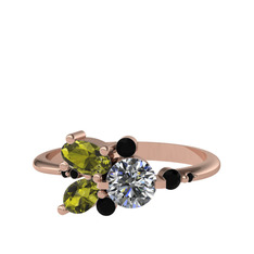 Binx Yüzük - Swarovski, peridot ve siyah zirkon 18 ayar rose altın yüzük #1ovq50r