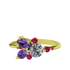 Binx Yüzük - Swarovski, ametist ve rodolit garnet 18 ayar altın yüzük #1ovxgn4