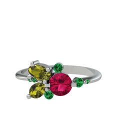 Binx Yüzük - Rodolit garnet, peridot ve yeşil kuvars 18 ayar beyaz altın yüzük #1owz37f