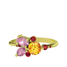 Binx Yüzük - Sitrin, pembe kuvars ve garnet 18 ayar altın yüzük #1oxi3jg