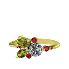 Binx Yüzük - Beyaz zirkon, peridot ve garnet 18 ayar altın yüzük #1oz0lfc