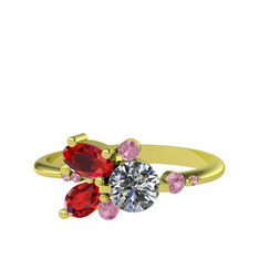 Swarovski, garnet ve pembe kuvars 18 ayar altın yüzük