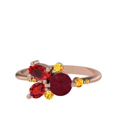Kök yakut, garnet ve sitrin 8 ayar rose altın yüzük