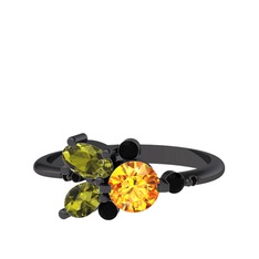 Binx Yüzük - Sitrin, peridot ve siyah zirkon 925 ayar siyah rodyum kaplama gümüş yüzük #1pboosa