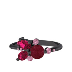 Binx Yüzük - Kök yakut, rodolit garnet ve pembe kuvars 925 ayar siyah rodyum kaplama gümüş yüzük #1pei0en