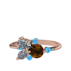 Binx Yüzük - Dumanlı kuvars, swarovski ve akuamarin 14 ayar rose altın yüzük #1pi2bs9