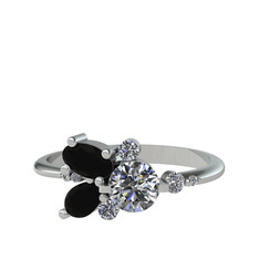 Binx Yüzük - Beyaz zirkon, siyah zirkon ve swarovski 8 ayar beyaz altın yüzük #1pt2uv0