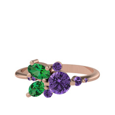 Ametist ve yeşil kuvars 14 ayar rose altın yüzük