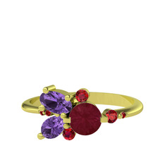 Binx Yüzük - Kök yakut, ametist ve garnet 18 ayar altın yüzük #1qnm0at