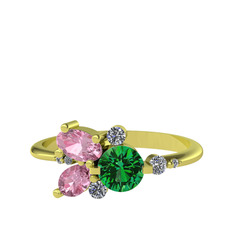Yeşil kuvars, pembe kuvars ve swarovski 8 ayar altın yüzük