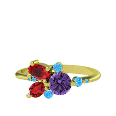 Binx Yüzük - Ametist, garnet ve akuamarin 925 ayar altın kaplama gümüş yüzük #1r86wle