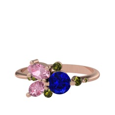 Binx Yüzük - Lab safir, pembe kuvars ve peridot 14 ayar rose altın yüzük #1r8siyx