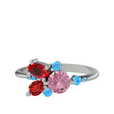 Binx Yüzük - Pembe kuvars, garnet ve akuamarin 925 ayar gümüş yüzük #1rbjqou