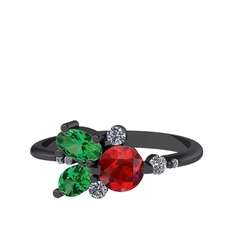 Binx Yüzük - Garnet, yeşil kuvars ve swarovski 925 ayar siyah rodyum kaplama gümüş yüzük #1rv81e4