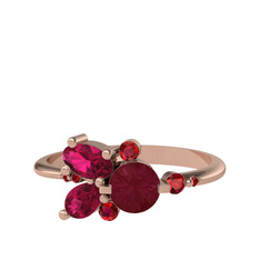 Binx Yüzük - Kök yakut, rodolit garnet ve garnet 925 ayar rose altın kaplama gümüş yüzük #1rxylzx