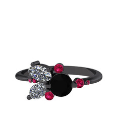 Binx Yüzük - Siyah zirkon, swarovski ve rodolit garnet 925 ayar siyah rodyum kaplama gümüş yüzük #1rybwfh