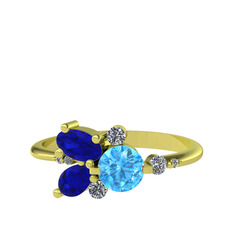 Binx Yüzük - Akuamarin, lab safir ve swarovski 18 ayar altın yüzük #1s7j1ri