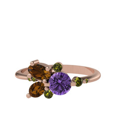 Binx Yüzük - Ametist, dumanlı kuvars ve peridot 8 ayar rose altın yüzük #1sa18j5