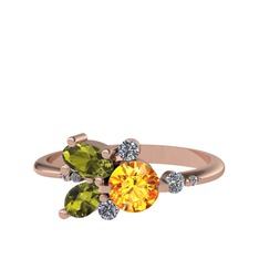 Sitrin, peridot ve swarovski 18 ayar rose altın yüzük