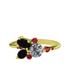 Binx Yüzük - Pırlanta, siyah zirkon ve garnet 14 ayar altın yüzük (0.5 karat) #1sefgfq