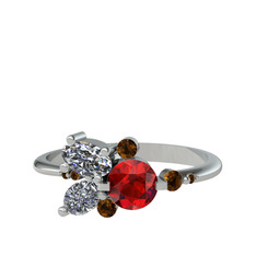Binx Yüzük - Garnet, swarovski ve dumanlı kuvars 925 ayar gümüş yüzük #1so2rna