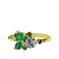 Binx Yüzük - Pırlanta, yeşil kuvars ve peridot 925 ayar altın kaplama gümüş yüzük (0.5 karat) #1sxfnnk