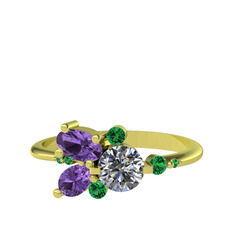 Binx Yüzük - Pırlanta, ametist ve yeşil kuvars 18 ayar altın yüzük (0.5 karat) #1tkz00h