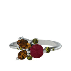 Binx Yüzük - Kök yakut, dumanlı kuvars ve peridot 8 ayar beyaz altın yüzük #1tmr3ym