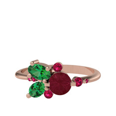 Kök yakut, yeşil kuvars ve rodolit garnet 14 ayar rose altın yüzük