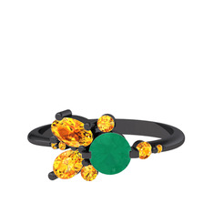 Binx Yüzük - Kök zümrüt ve sitrin 925 ayar siyah rodyum kaplama gümüş yüzük #1tyxl6x