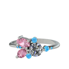 Binx Yüzük - Beyaz zirkon, pembe kuvars ve akuamarin 925 ayar gümüş yüzük #1u1ah7h